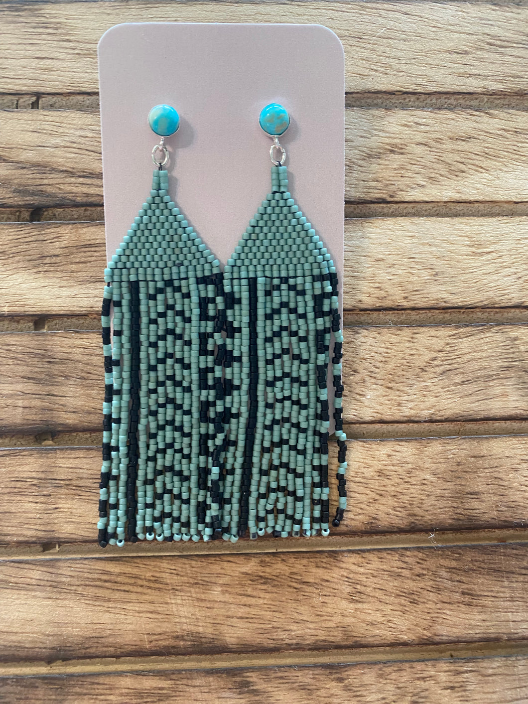 Turquoise beaded fringe earrings